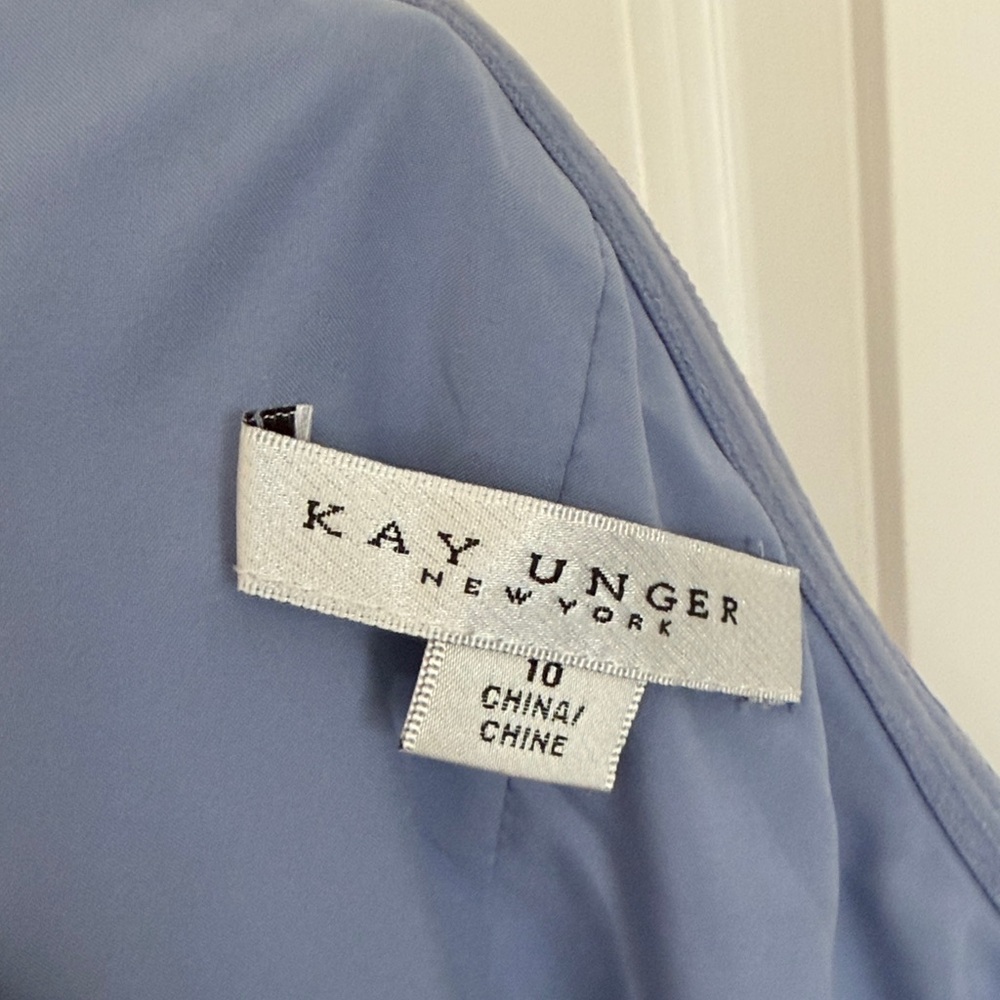 Elegant Kay Unger Blue and Gold One-Shoulder Dress - Picture 3 of 4
